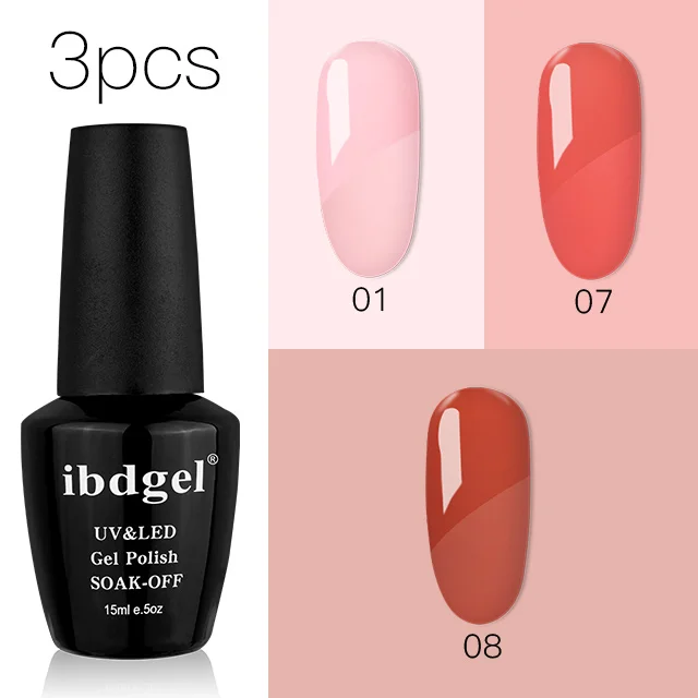 3 шт. ibdgel Soak off Гель-лак для ногтей коралловый оранжевый цвет серия УФ светодиодный Гель-лак для ногтей - Цвет: 01 07 08