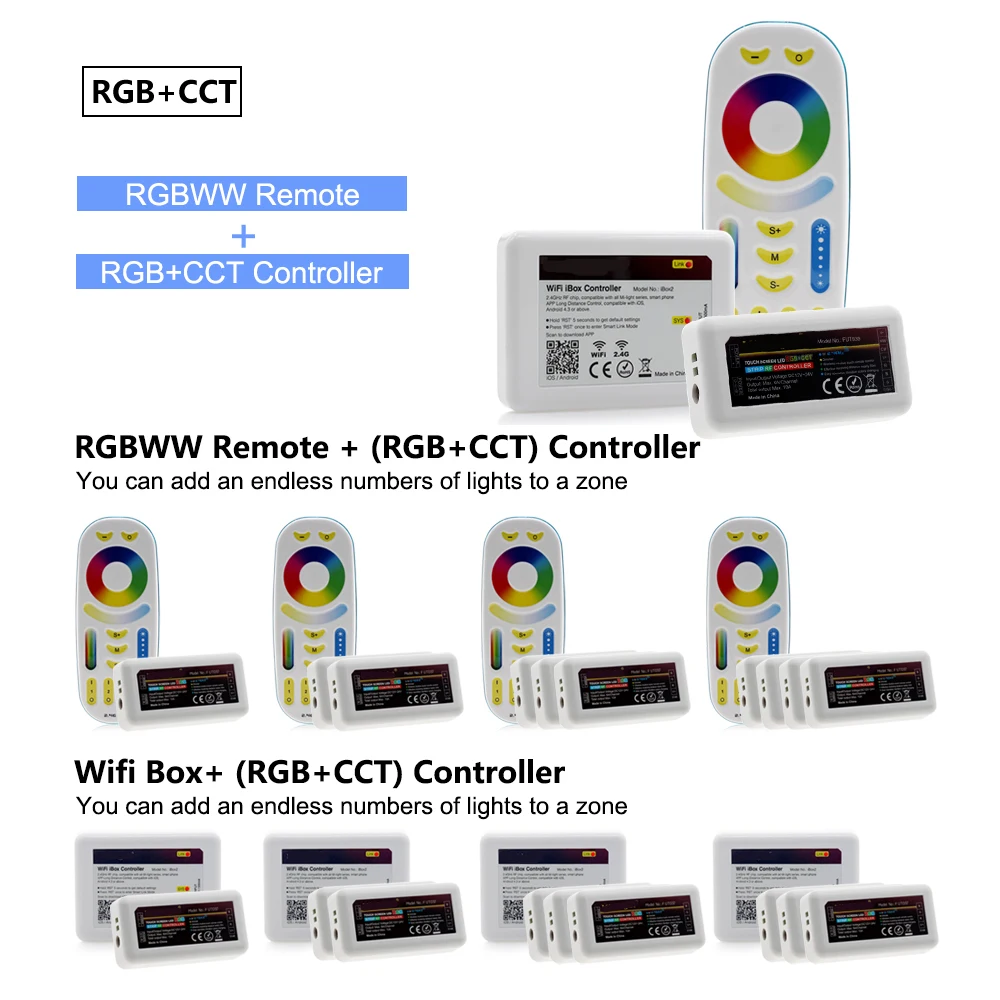 

Smart LED Strip Controller RGB RGBW RGBWW CCT / Brightness Dimming Adjustable Remote Control For RGB+W+WW LED Strip 5 Color