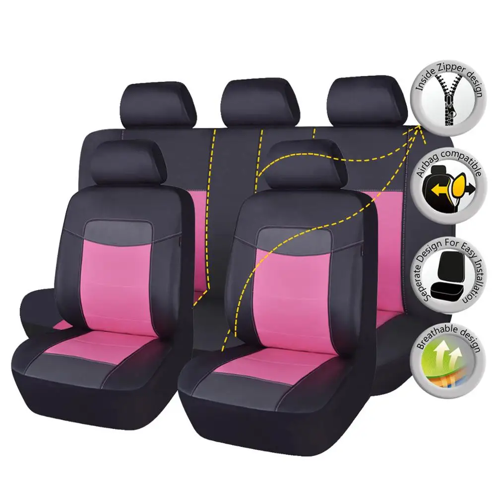 Pink Высокое качество, чехол для автокресла из искусственной кожи, универсальный, 8 цветов, чехлы для автосидений для Toyota Kalina Granta Priora Renault Logan - Название цвета: Pink