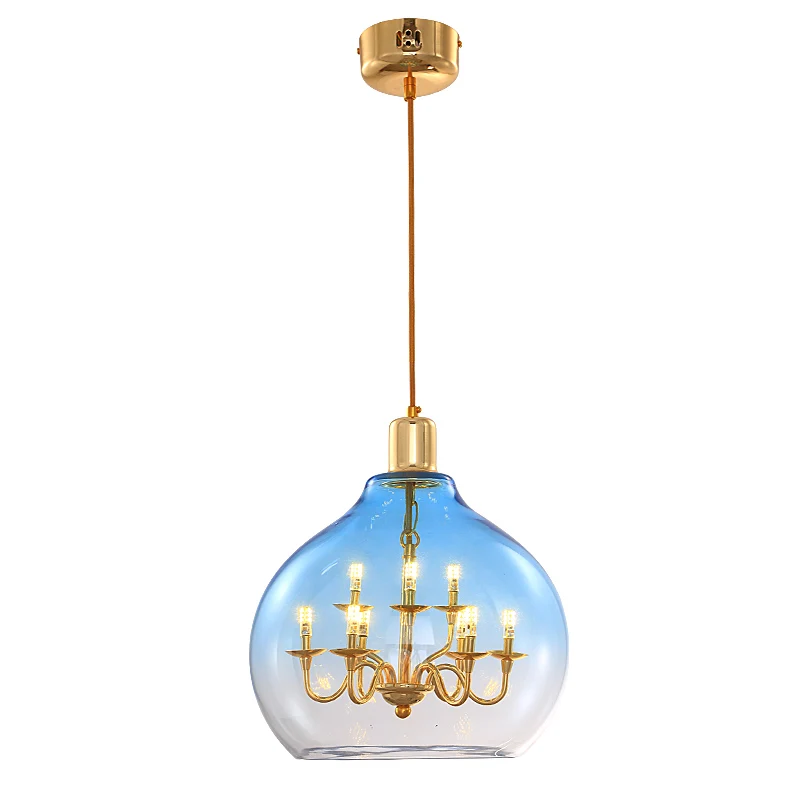 Post Modern Glass Sphere Chandelier Stained Ceiling Hanging Lamp Blue Lighting for Dining Room Cafe Store | Лампы и освещение