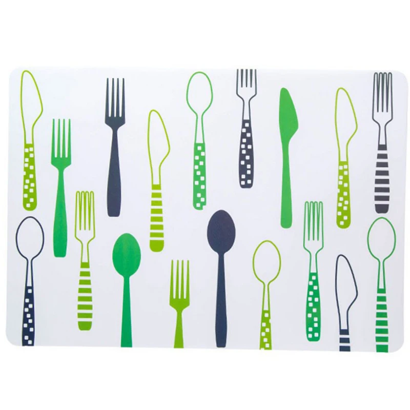 Green Fork Spoon Мультяшный коврик, столовая ложка, вилка, печатные подставки для еды ПВХ подставка в стиле «Вестерн» изоляции подставка для обеденного стола подставка для кухни подставка под тарелку посуда Pad - Цвет: Green Fork Spoon