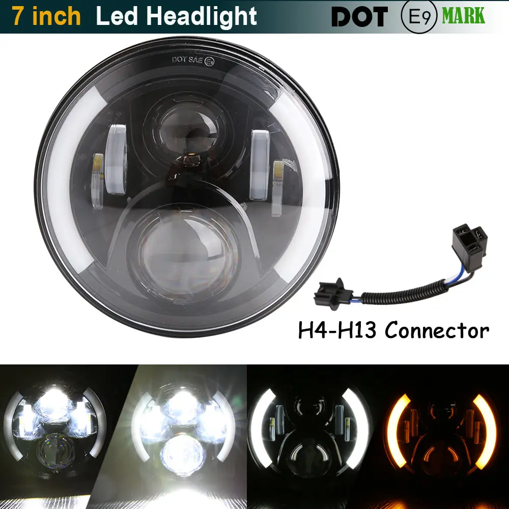 7 дюймов H4 H13 светодиодные фары для мотоцикла с Halo Angel Eye DRL harrey Softail Dyna Sportster| |