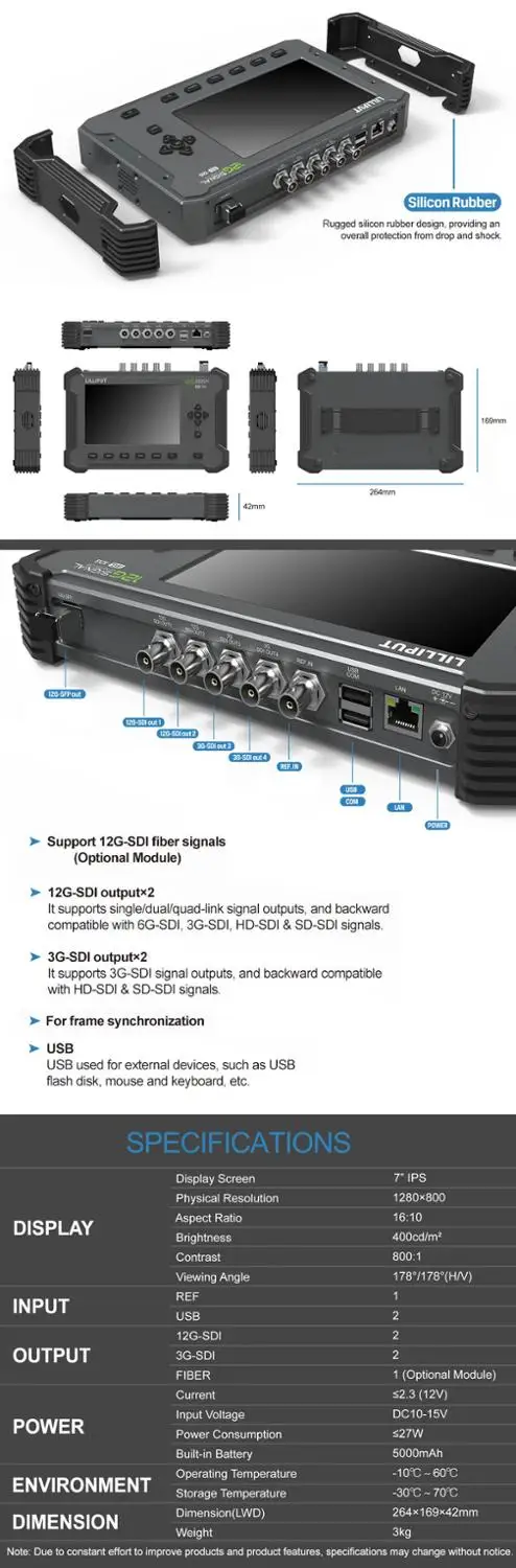 Lilliput SG 12G металлическая рамка 7 дюймов IPS экран SDI аудио монитор и генератор