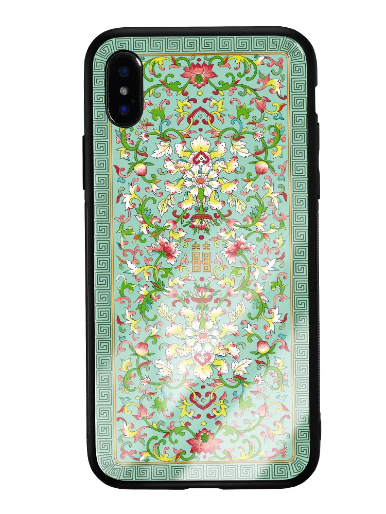 For iPhone XS MAX Yanxi style case X 8 7 6s plus glass back cover soft silicone edge shell for XR Traditional Chinese |