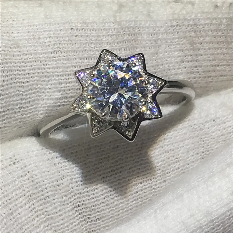 В форме цветка 100% Soild 925 Серебряное кольцо 2ct Сона 5A камень циркон обручальное для