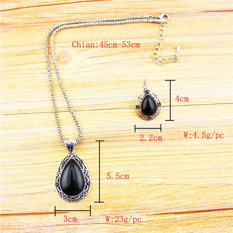 Полые цветок Drop черный камень комплект ювелирных изделий Цепочки и ожерелья