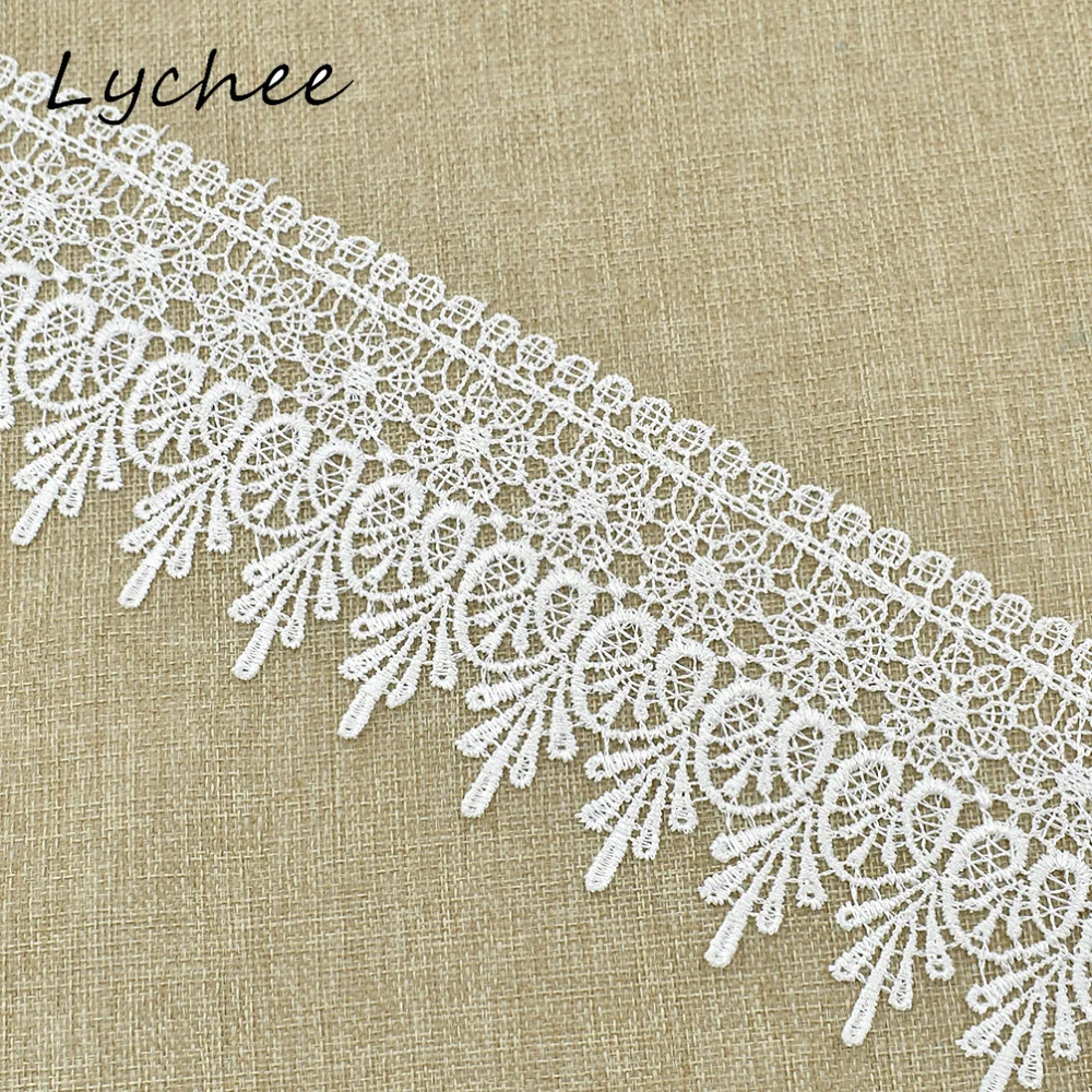 Lychee 5 ярдов Белый Цвет Цветочная вышивка тюль кружевная отделка для женщин DIY