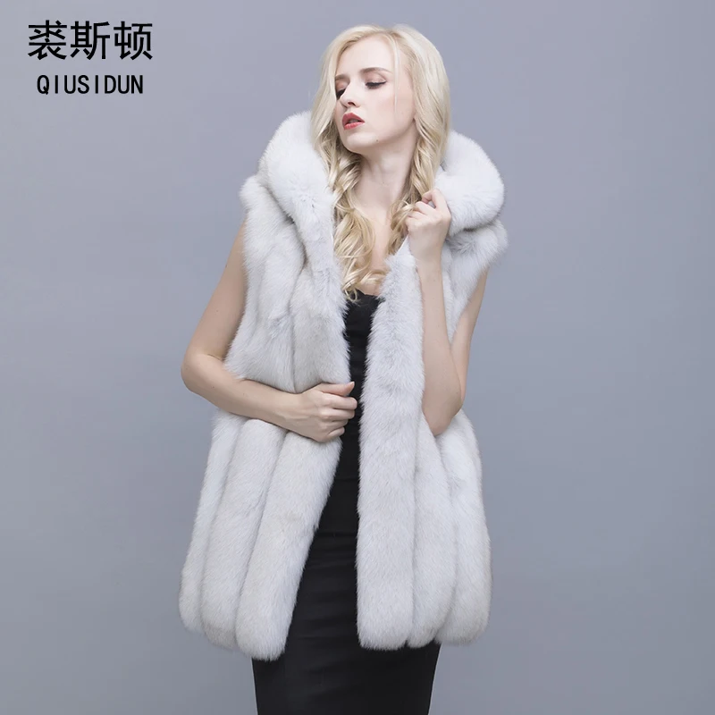 Женский жилет из натурального Лисьего меха с капюшоном|fox fur vest|fox furfox coats women |