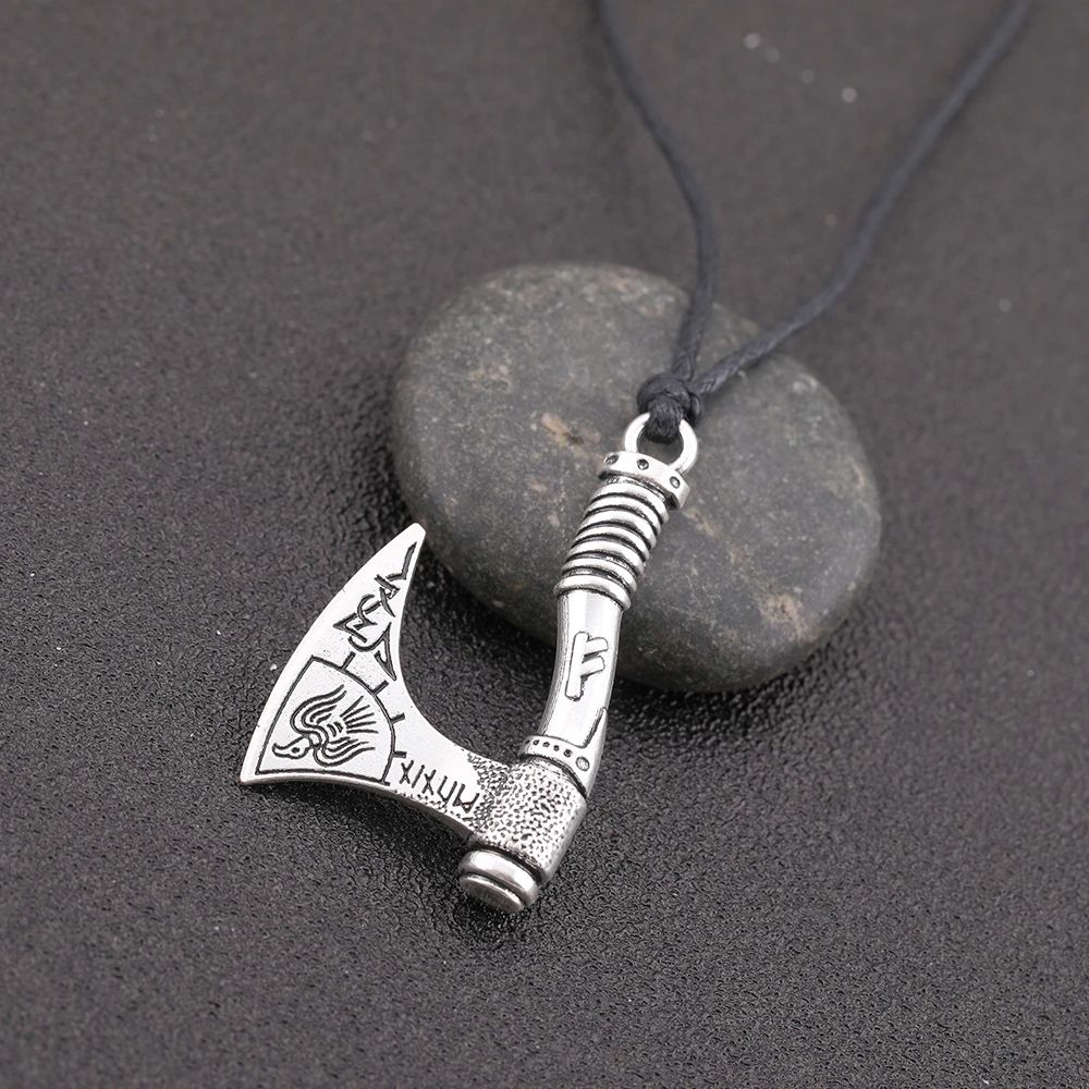 

EUEAVAN 30pcs Unisex Raven Irish Knots Runes Axe Pendant Necklace Wax Rope Chain Jewelry Gift
