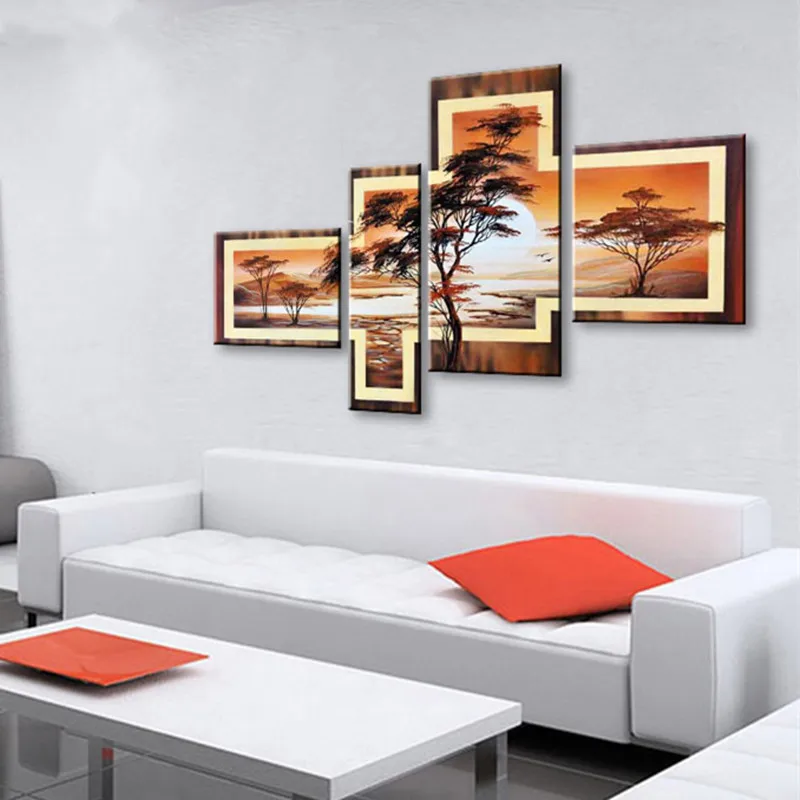 Home Decor Wall Art Sunset Pine Tree Pictures Large Pinaster Painting Handpainted Abstract Landscape Oil Paintings on Canvas | Дом и сад