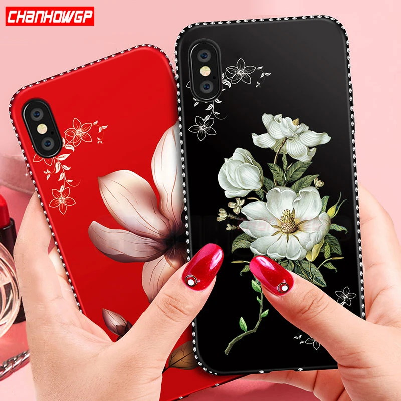 Мягкий матовый чехол из ТПУ с 3D рельефным цветком для Apple iPhone 6 6s 7 8 Plus X 10