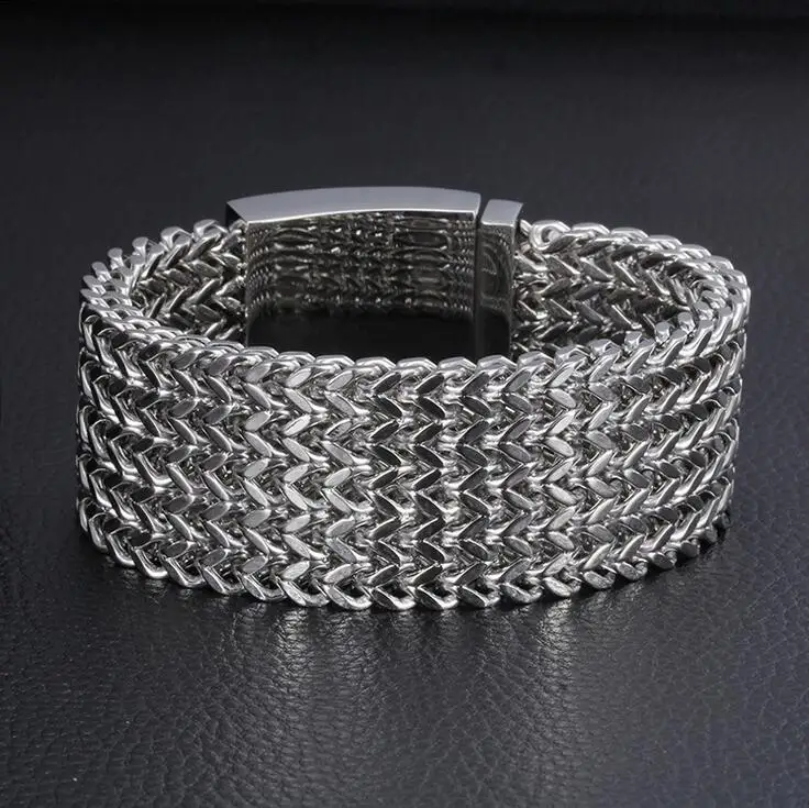 30MM Wide Heavy Punk Rock Men Link Mesh Bracelet Jewelry Boys Hiphop 316L Titanium Stainless Steel Biker Bracelets Men's Bangle |