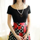 Женская футболка с открытыми плечами, Милая футболка в Корейском стиле Харадзюку с принтом, Новые Топы с короткими рукавами, Короткие топы, лето 2022