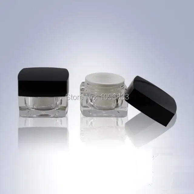 Квадратные акриловые банки с черной крышкой 10 г прозрачная акриловая коробка