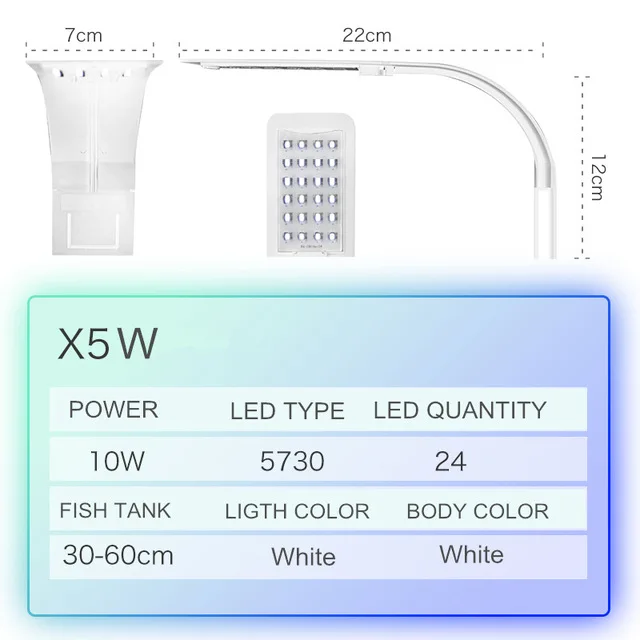 X5W White light 15 Вт/300 люмен температурный дисплей Водонепроницаемый клип-на лампа для аквариума освещение для водных растений высокое качество светодиодный светильник - Цвет: X5W White light
