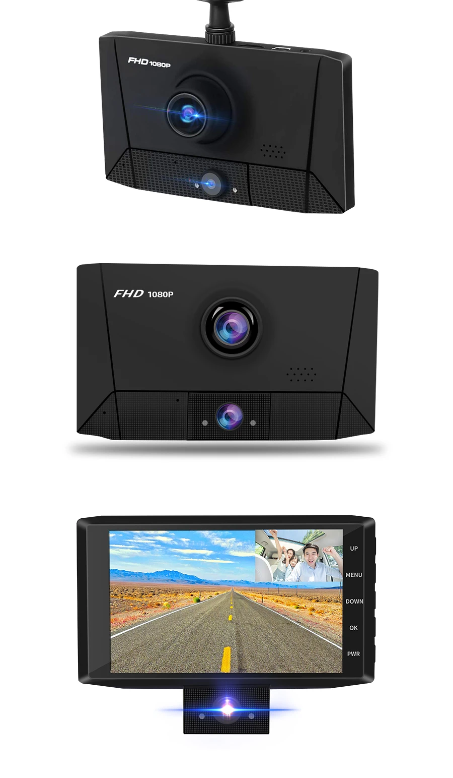 E-ACE B13 DVR 4,0 дюймов авто рекордер 1080P FHD видеорегистратор ночного видения автомобильные видеорегистраторы 3 объектива камеры Автомобильная камера видеорегистратор