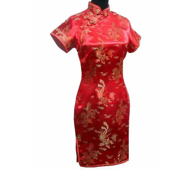 Женское атласное платье Ципао черное винтажное с драконом в китайском стиле