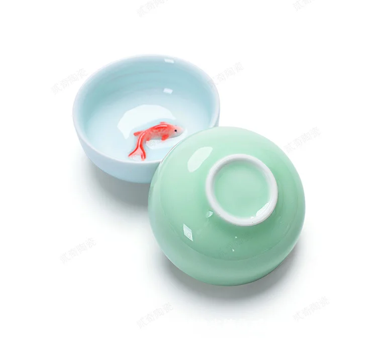 Китайские фарфоровые чайные чашки Celadon рыба чайная чашка набор листовая чайная посуда Улун чай керамический Китай Чайные Наборы кунг-фу