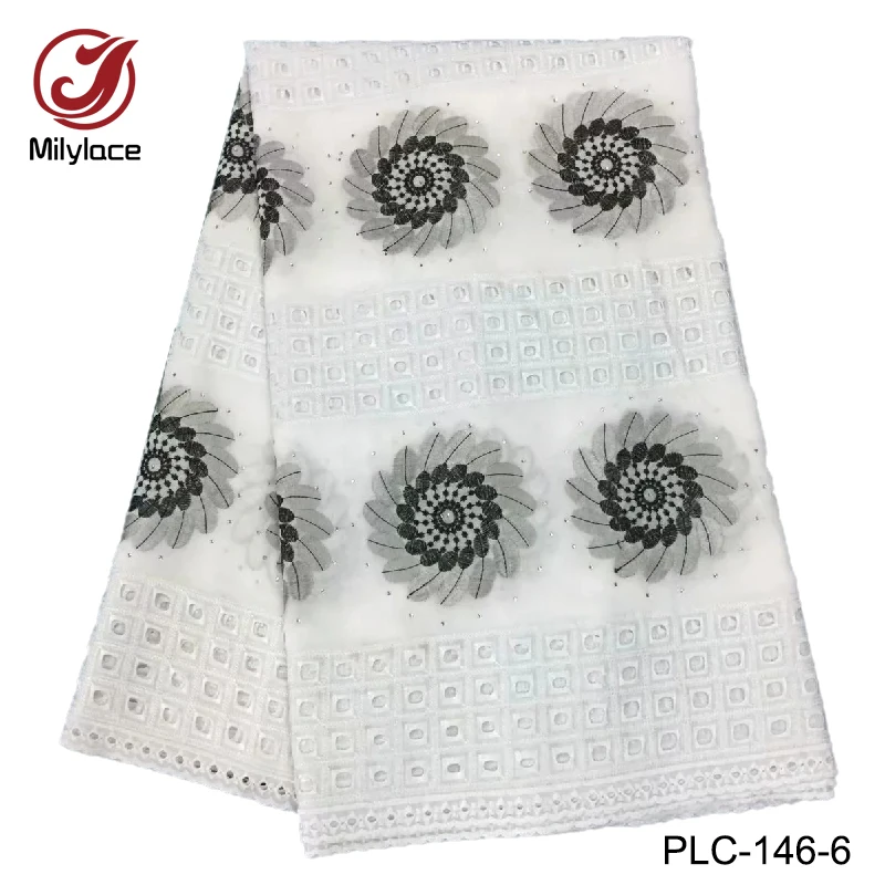

Newest design swiss cotton lace fabric 5 yards per lot african cotton lace fabric 8 available colors lace with stones PLC-146
