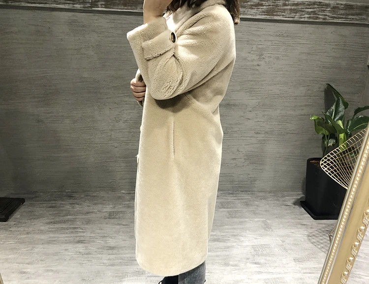 Пальто из натурального меха, стрижка овец, зимнее пальто для женщин,, шерсть, куртка, корейский двубортный британский стиль, длинная одежда