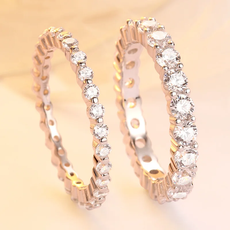 

TONGLiN 1 Piece Genuine Sterling Silver 925 thin line micro pave cz eternity stackable wedding bands cz ring all sizes available