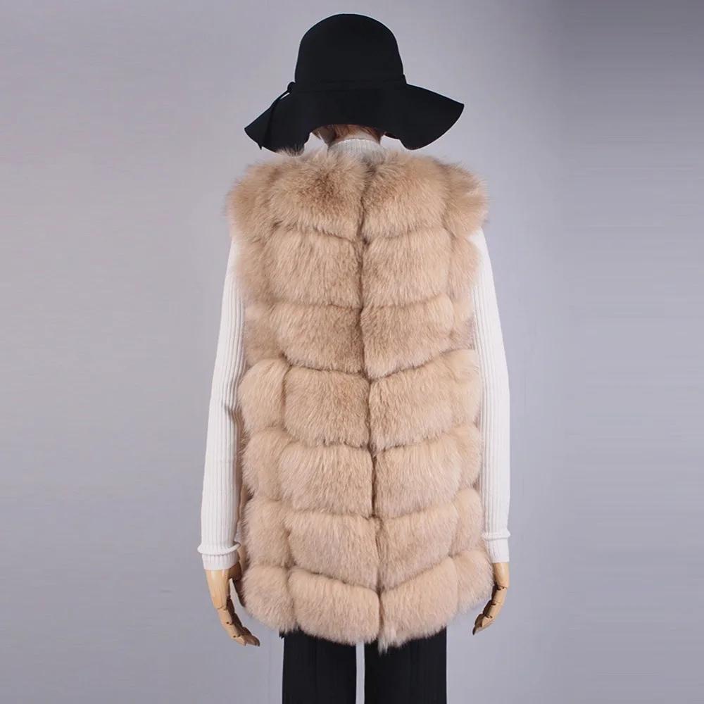 Женский Длинный Меховой жилет зимний толстый теплый из натурального Лисьего