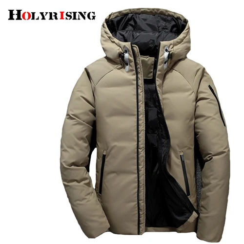 Holyrising мужская куртка на утином пуху, повседневные зимние куртки со стоячим воротником, верхняя одежда с капюшоном, пальто для мужчин, тонкая теплая уличная одежда 18562-5 - Цвет: Khaki