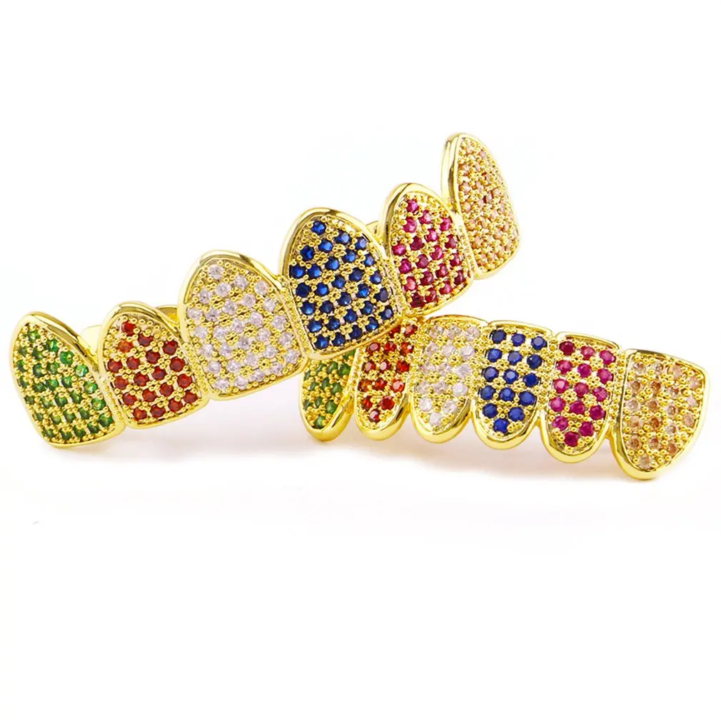 Hip Hop Custom Fit Rose Color Teeth Four Hollow Open Face Gold Mouth Caps Top &amp Bottom Party Gift | Украшения и аксессуары