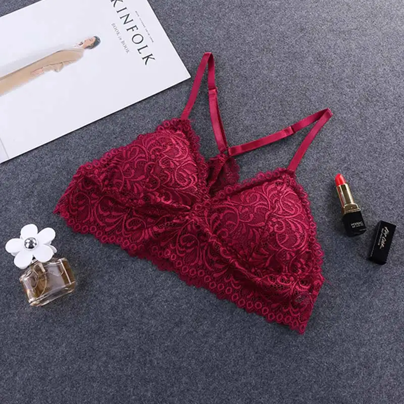 Blinvas Bra Wire Free Bras For Women Thin Cotton Lace A42 Black White Y-line Straps None Closure BH Sexy Bras For Women BH - Цвет: Red