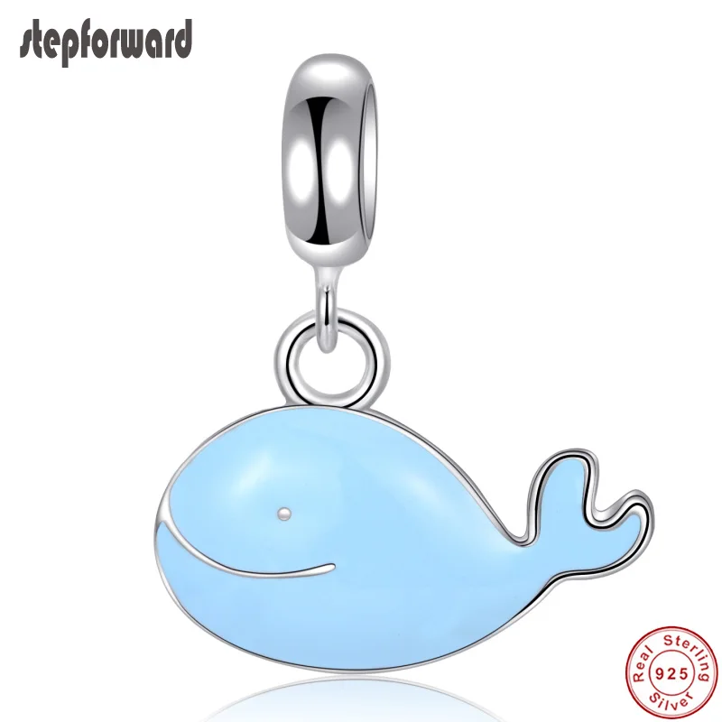 

Новая модная Голубая Эмаль 925 стерлингового серебра прекрасный КИТ висит шарм браслет шарма ожерелья для женщин девушек цепочка на счастье ...