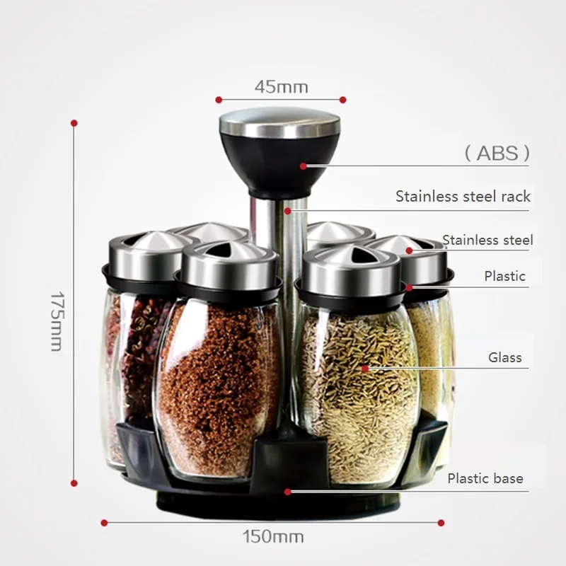 7 шт./компл. вращающийся специй стойка для банок с держателем перечница солонка