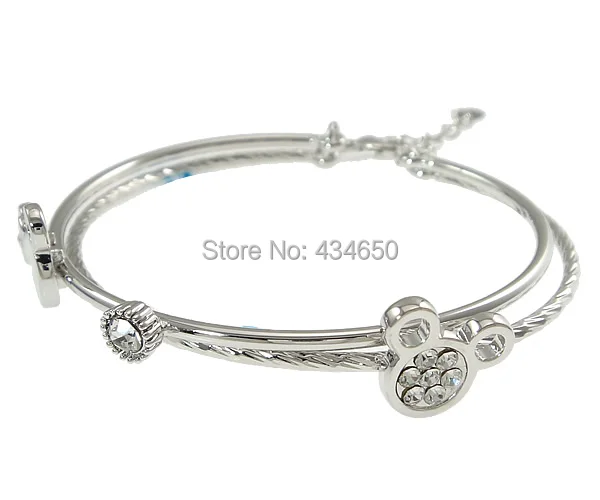 Free shipping!!!Brass Bangle Bling with 1.5lnch extender chain platinum plated enamel &amp rhinestone 2-strand nickel | Украшения и