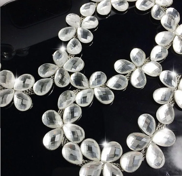 1 ярд блестящее прозрачное стекло кристаллы слез бусины бабочка в форме ленты отделка Кружева для шитья