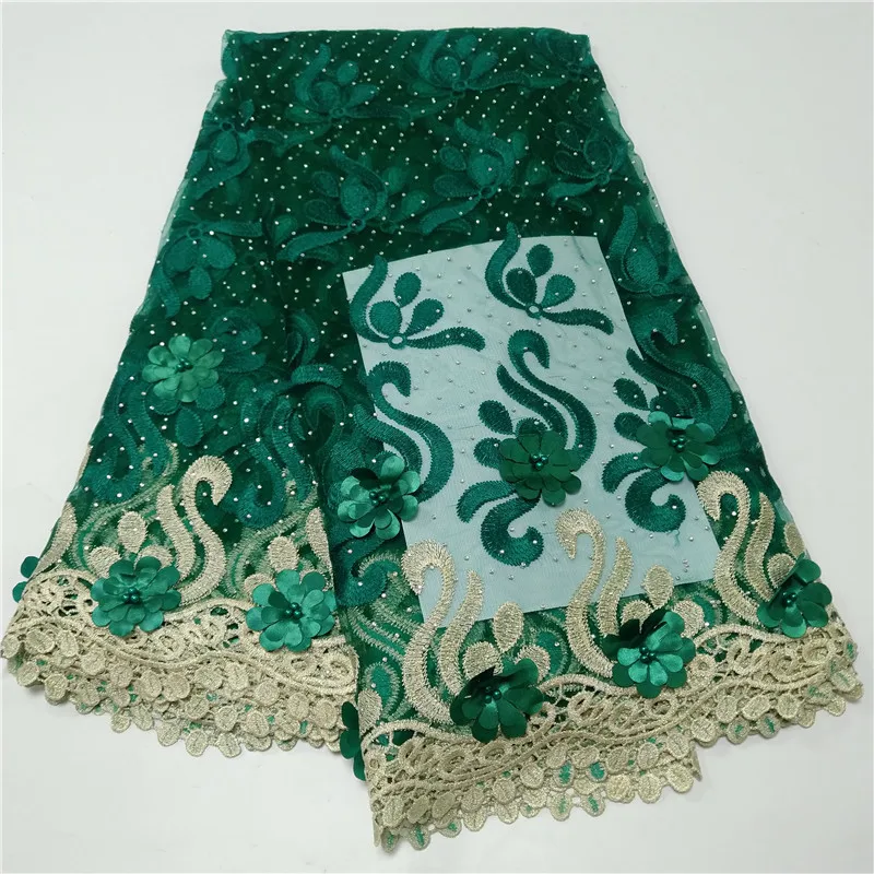 

African Lace Fabric For Wedding Nigerian 3d Lace Fabric With Beads Stones High Quality Lace Embroidery Tulle Lace Fabric 5 Yards