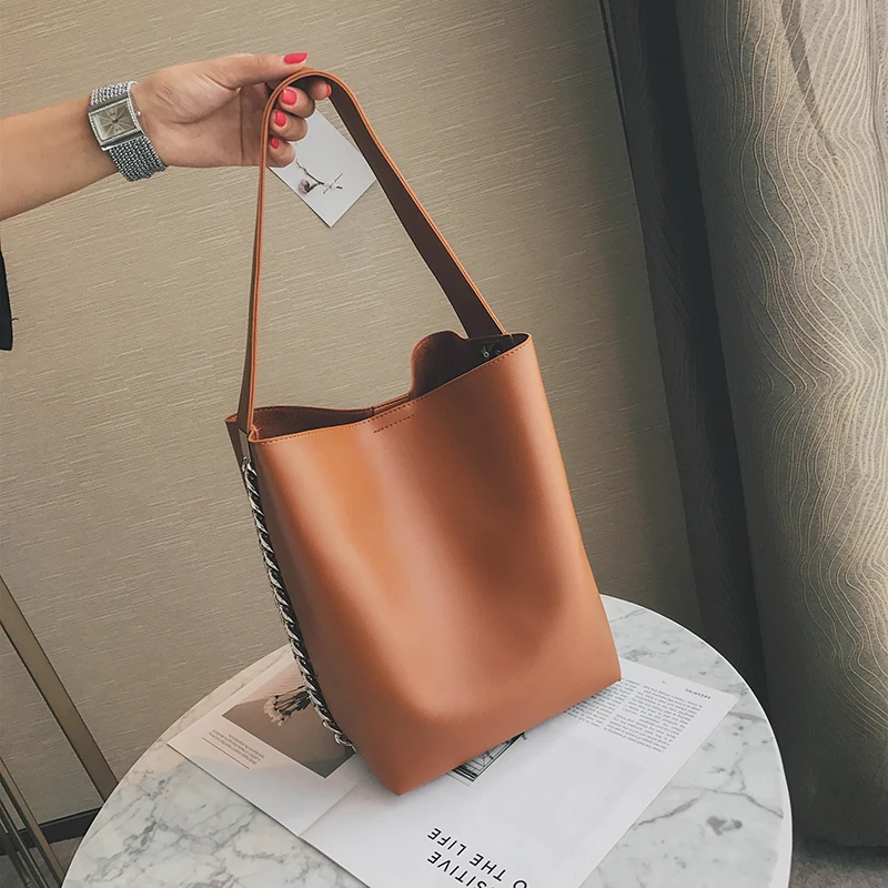 Brand Design Women Shoulder Bag Large Capacity Chain Bucket Handbags Quality PU Leather Women's Totes Shopping Bolsa Feminin | Багаж и