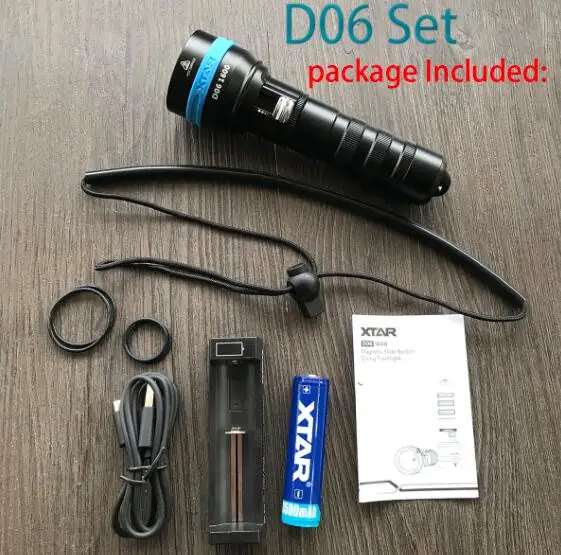 D06 Set XTAR D06 1600 фонарик для дайвинга CREE XHP35 D4 max 1600 люмен дальность луча 430 м магнитный переключатель фонарь 100 м глубина погружения - Испускаемый цвет: D06 Set