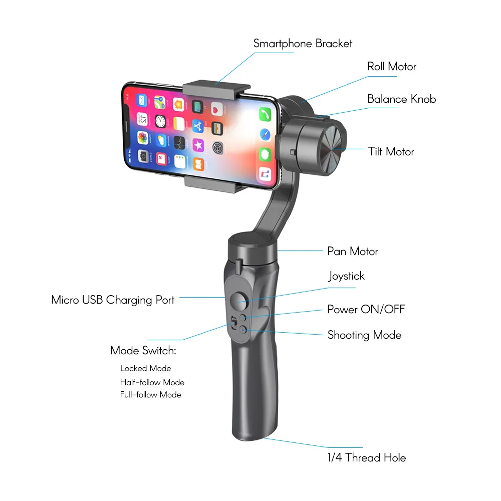 Стабилизатор steadycam аксессуары 3 осевой Ручной смартфон встроенный литиевый