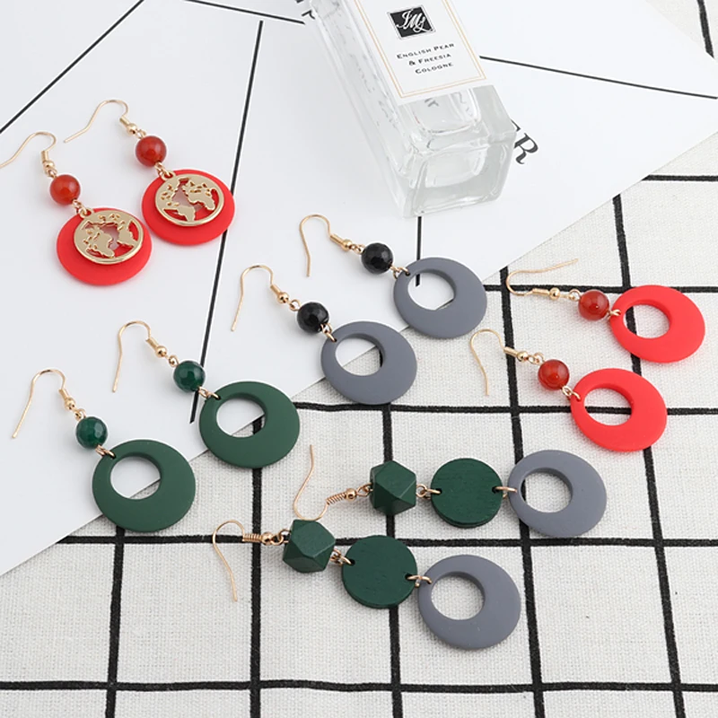 Tenande Maxi Handmade Tribal Jewelry Big Beads Geometric Circles Map Dangle Earrings for Women Vintage Retro Boucle d'oreille |