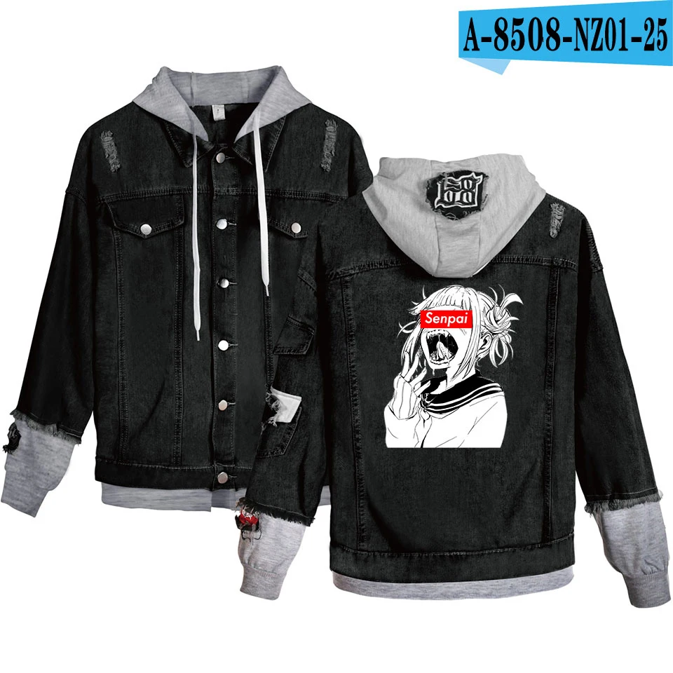Senpai Women Denim Jacket Girls Casual Ripped Hole Jeans Coat Female Plus Size Hooded Outerwear Spring Autumn Jackets