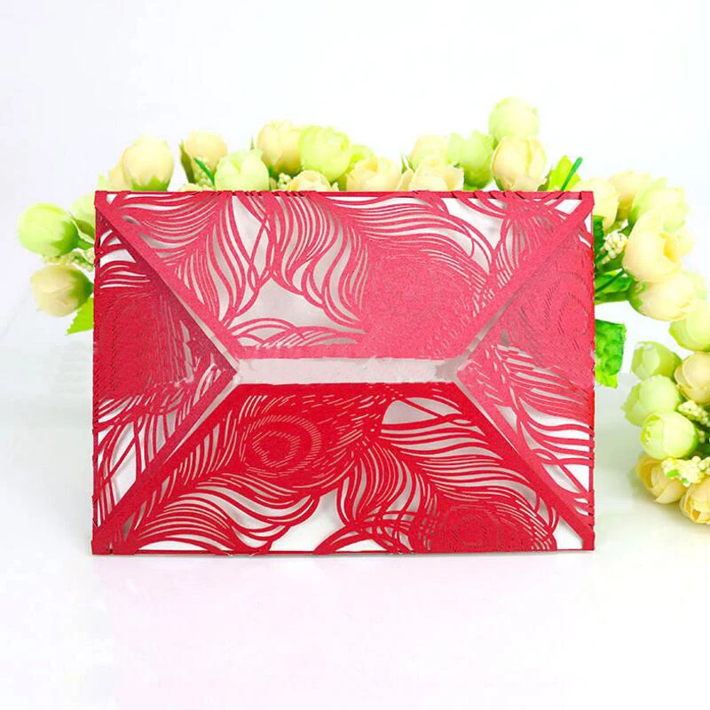 50 штук упак. лазерная резка павлиньих перьев на день рождения свадебные