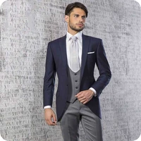 latest blue coat grey pants 3piece men suits for wedding vitnage groom tuxedos costume homme slim fit terno masculino prom suit
