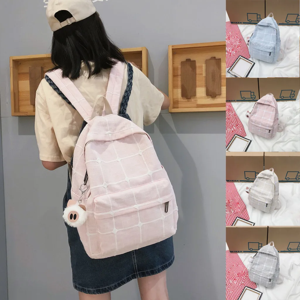 ISHOWTIENDA холщовый женский рюкзак в клетку женская сумка большой емкости школьный студенческий рюкзак для путешествий женский рюкзак