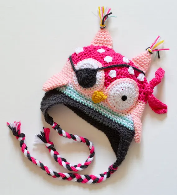 free shipping Lovely handmade Crochet pirates hat Baby Christmas Hat 100% cotton Halloween owl girls With eye mask | Детская одежда и