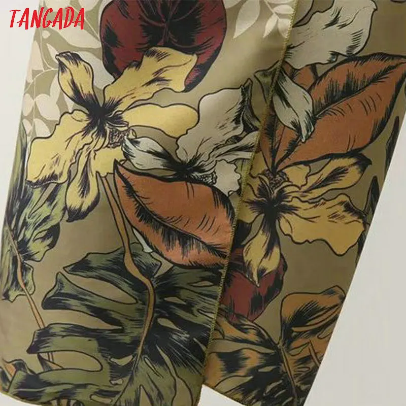 Tangada юбка с запахом юбка на запах юбка с поясом юбка до середины икры юбка миди юбка хаки с тропическим принтом юбка с цветами длинная юбка летняя юбка романтичный стиль XD234