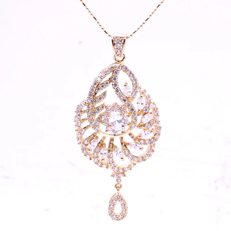 GZJY роскошные свадебные украшения Champagne Gold Цвет Zircon Цепочки и ожерелья серьги кольца для Для женщин модная Свадебная вечеринка подарок