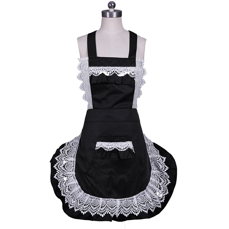 Black Apron 1-5 шт, женское, Дамское, для взрослых, Ретро стиль, кружево, горничная, сексуальный фартук, платье для кухни, для домашнего использования, нагрудник для уборки, барбекю, рабочие фартуки, розовый, черный, красный - Цвет: Black Apron