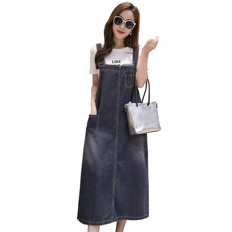 

Fashion Plus size 5XL Loose Strap Dress Women Spring Summer Vestidos 2019 New Jeans Dress Pocket Ladies Denim Maxi Dresses G450
