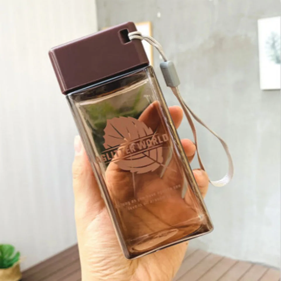 Brown Transhome квадратный пластик бутылка для воды Bpa бесплатно 350 мл спортивная бутылка бутылки для питьевой воды портативный Открытый путешествия Drinkare - Цвет: Brown