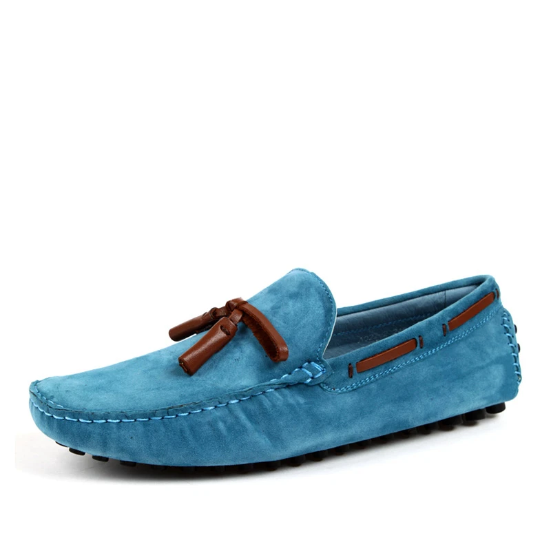 Цвет Небесно-голубой замшевые повседневные Лоферы без застежки с кисточками для
