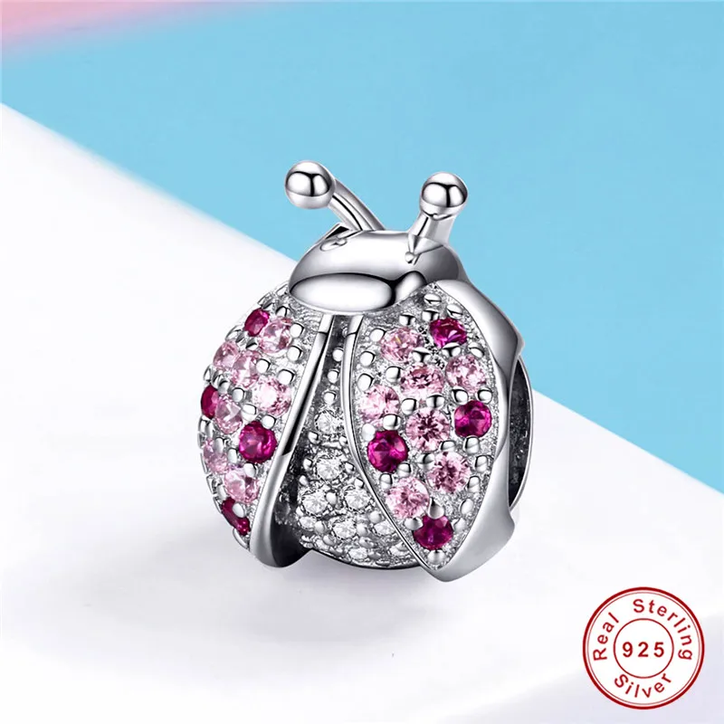 Fit Panora браслет семи месте Cubc циркония Божья коровка подвески Оригинальные 925